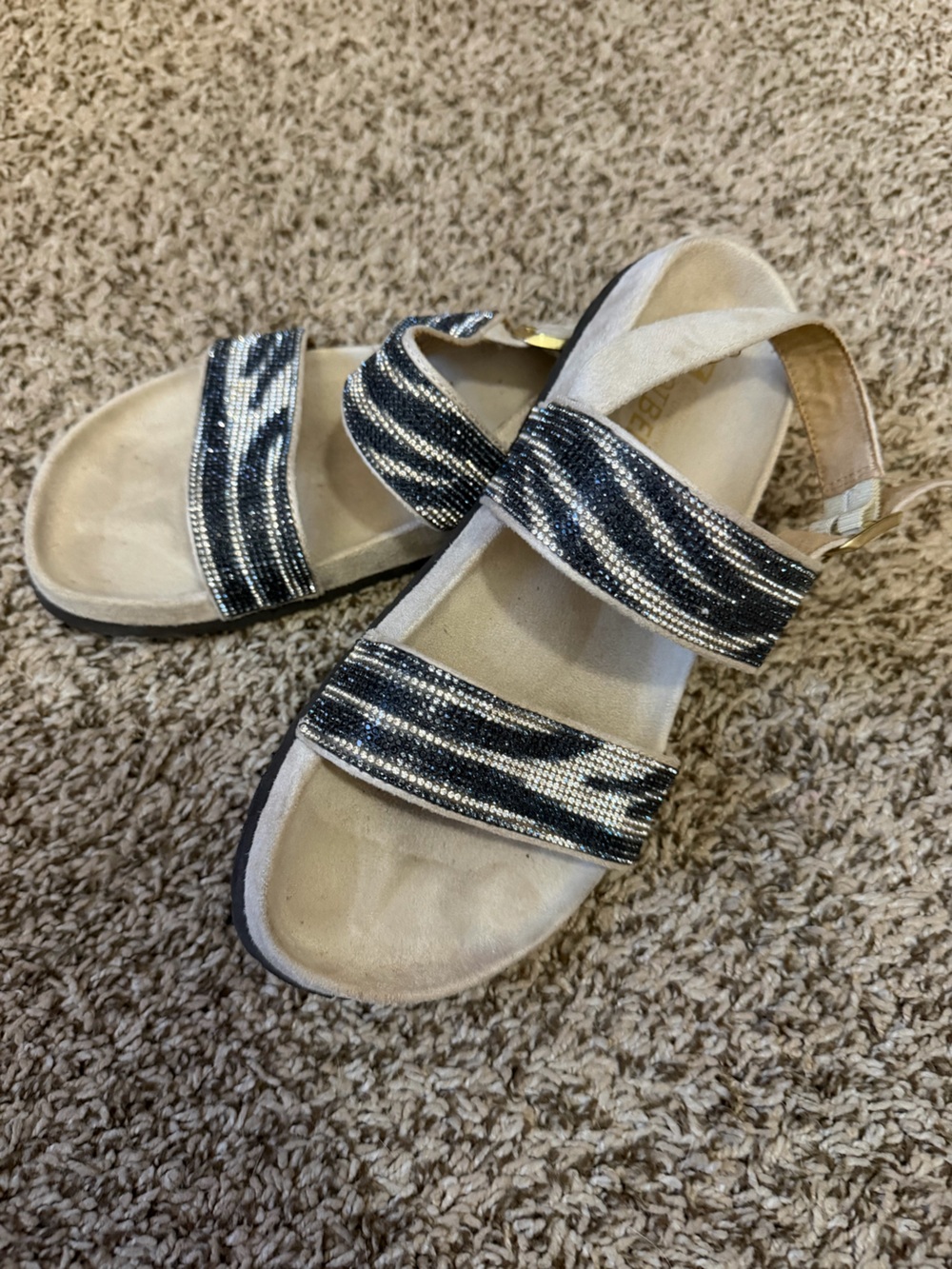 White Mountain Black and White Beaded/Rhinestone Strappy Sandals